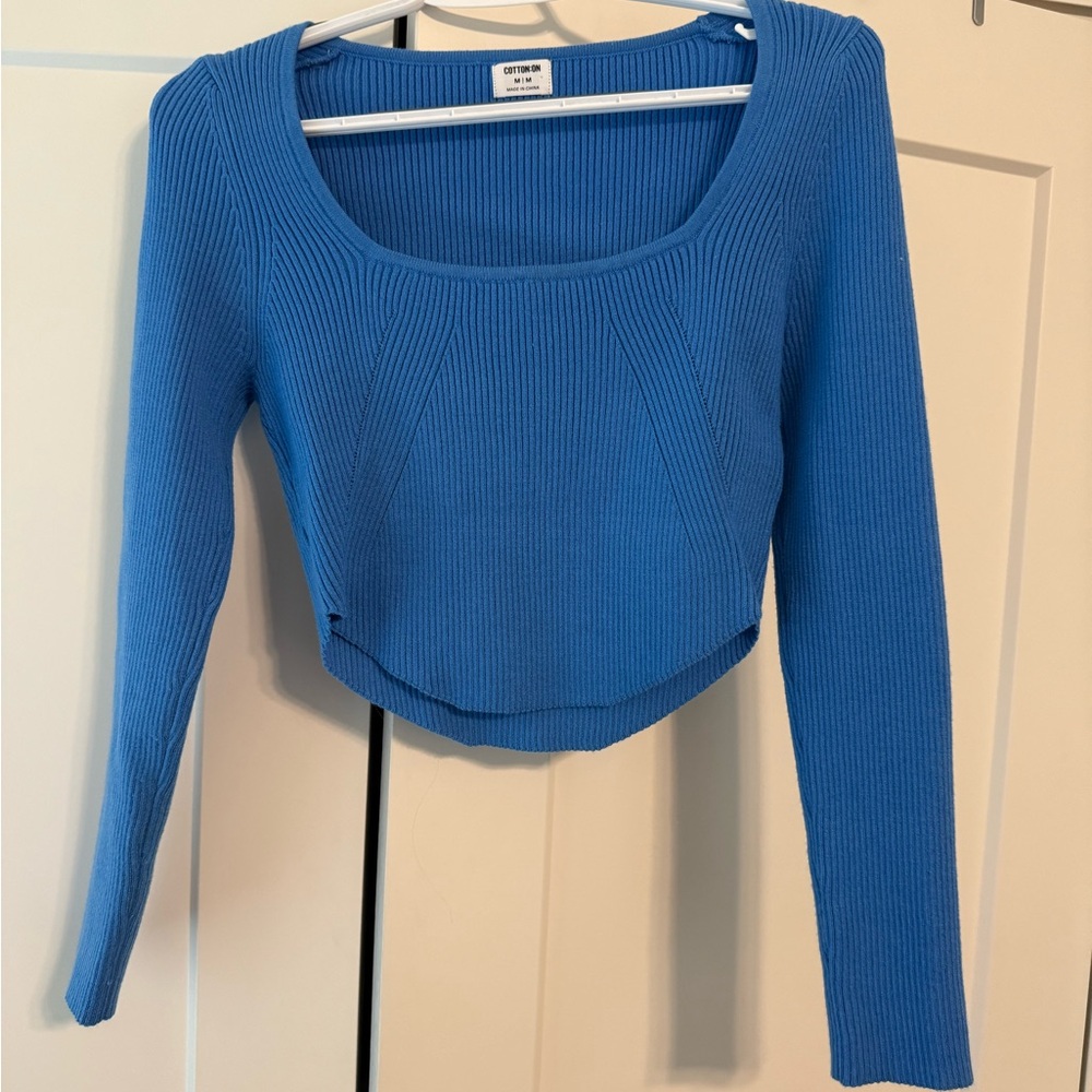 Cotton On Bright Blue Ribbed Square Neck Crop Top